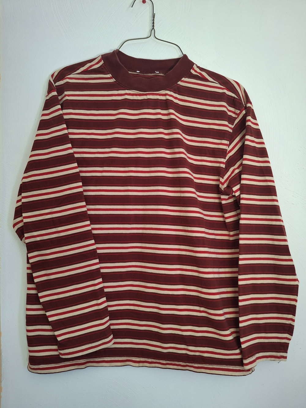 bp Women's Burgundy & Cream Striped Long-Sleeve Tee